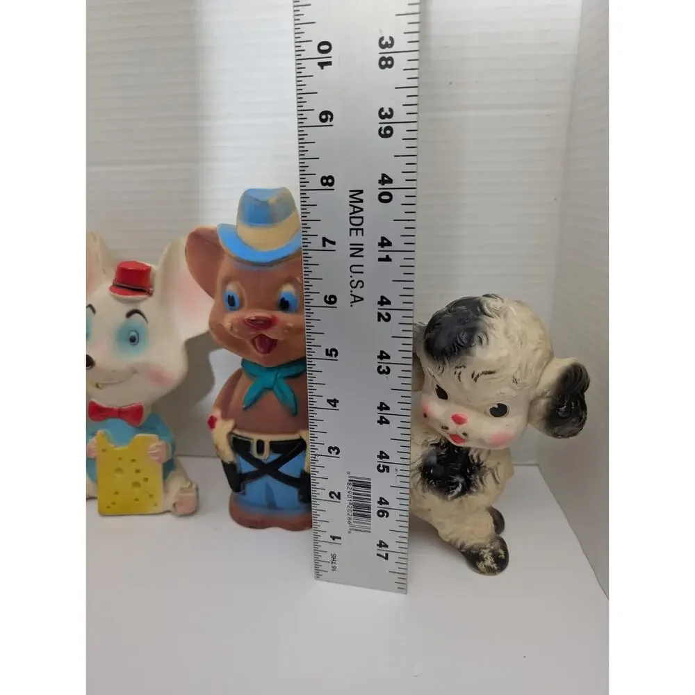 Vintage Squeaky Toy Lot Rubber Vinyl Mid Century Nursery Kitsch Mouse Cowboy...